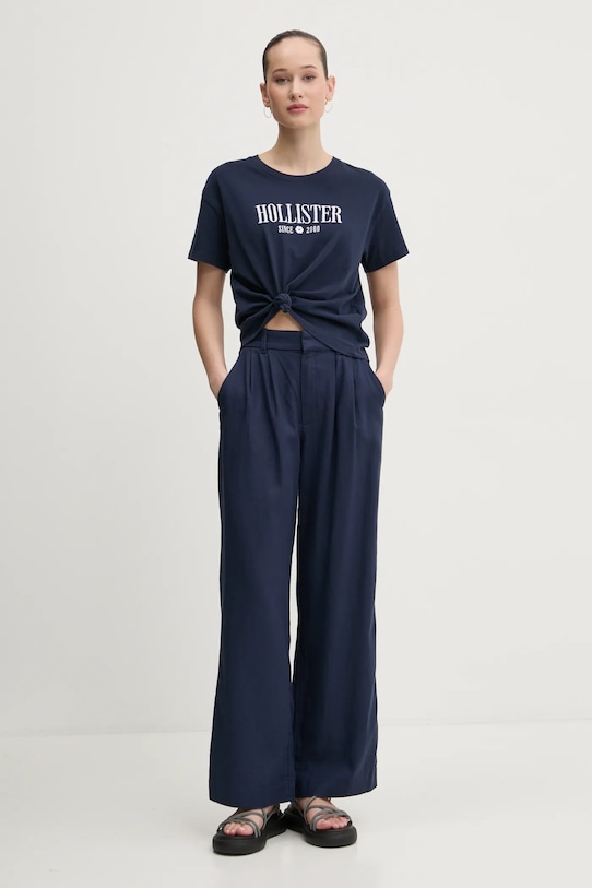 Bavlnené tričko Hollister Co. KI357.5000.200 tmavomodrá SS25