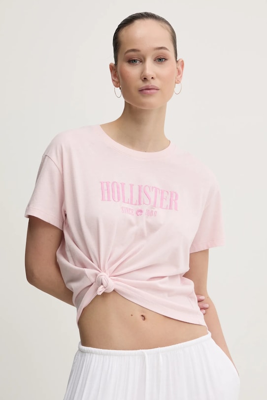 Hollister Co. t-shirt bawełniany aplikacja różowy KI357.5000.600
