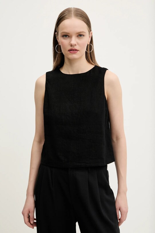 Lněná halenka Abercrombie & Fitch hladký černá KI140.5556.900