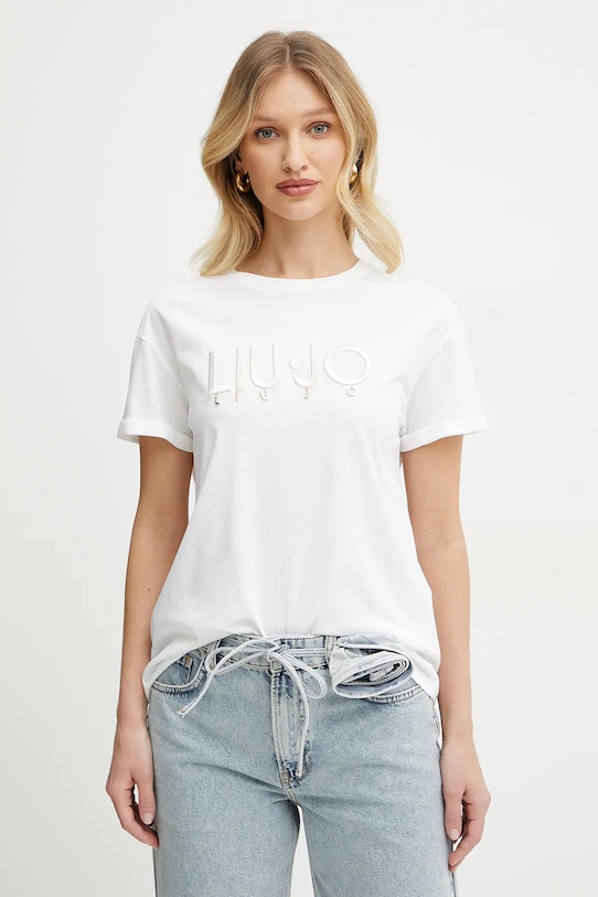 Liu Jo t-shirt bawełniany aplikacja biały WA5007.JS923