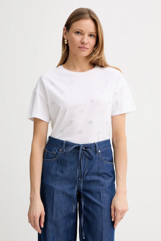 Liu Jo t-shirt bawełniany aplikacja biały WA5147.JS923