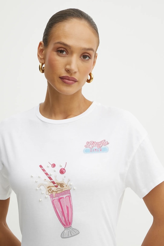 Bavlnené tričko Liu Jo nášivka biela WA5342.JS923