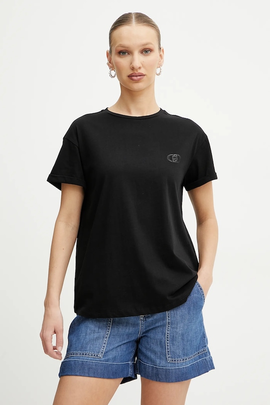 Bavlněné tričko Liu Jo hladký černá WA5512.JS923