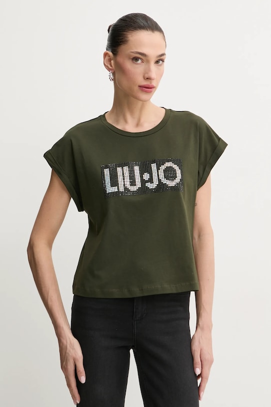 Бавовняна футболка Liu Jo regular зелений VA5151.JS923