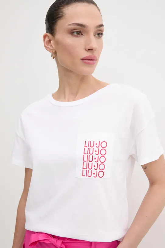 Liu Jo t-shirt bawełniany nadruk biały VA5152.JS923