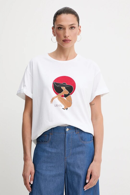 Liu Jo t-shirt z elastanem biały VA5153.JS003