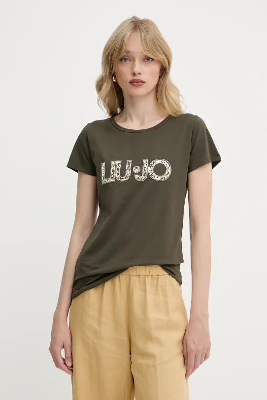 Liu Jo t-shirt z elastanem zielony VA5154.JS003