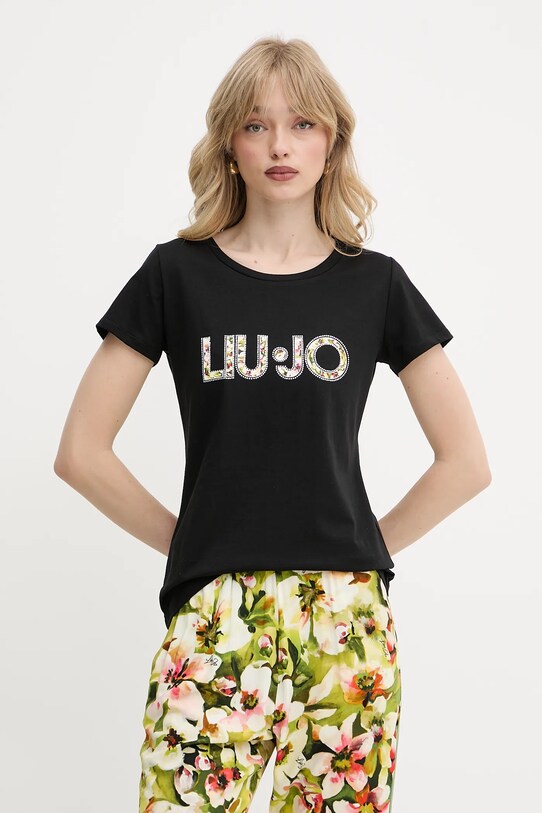 Liu Jo t-shirt z elastanem czarny VA5154.JS003