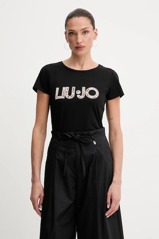 Liu Jo t-shirt elasztánnal fekete VA5154.JS003