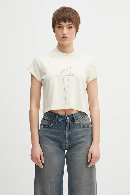 Rick Owens DRKSHDW t-shirt bawełniany Cropped Small Level T nadruk beżowy DS01E3207.RNNEP3