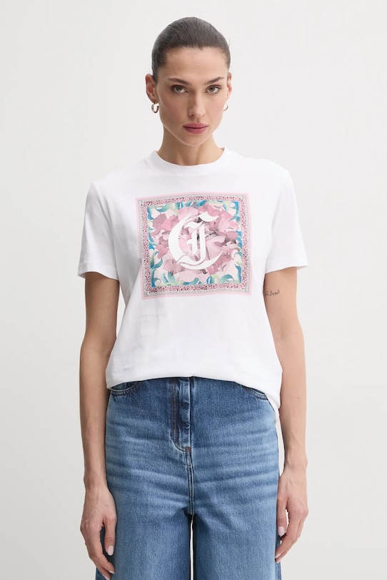 Bavlnené tričko Just Cavalli potlač biela 78PAHC12.CJ600