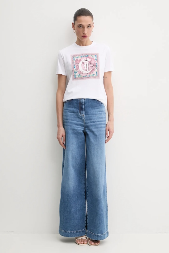 Bavlnené tričko Just Cavalli 78PAHC12.CJ600 biela SS25