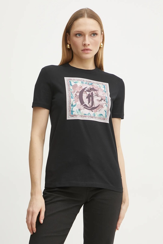 Bavlněné tričko Just Cavalli potisk černá 78PAHC12.CJ600