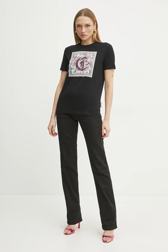 Bavlněné tričko Just Cavalli 78PAHC12.CJ600 černá SS25