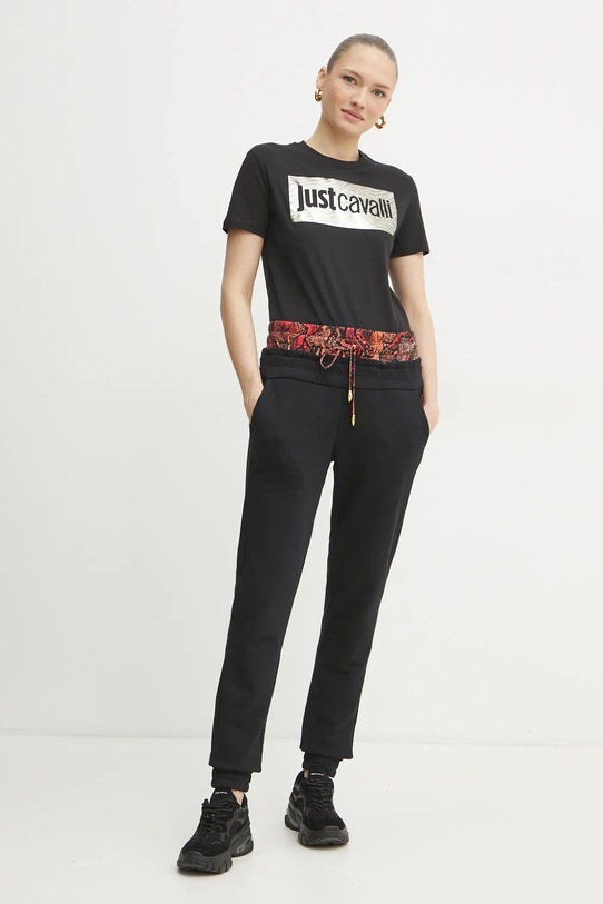 Bavlnené tričko Just Cavalli 78PAHT15.CJ500 čierna SS25