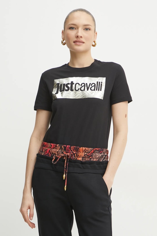Bavlnené tričko Just Cavalli čierna 78PAHT15.CJ500