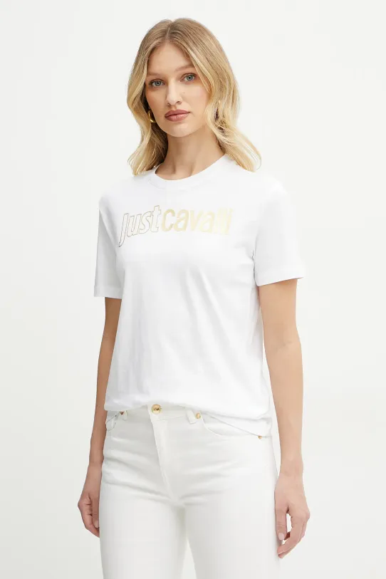 Just Cavalli tricou din bumbac print alb 78PAHT05.CJ500
