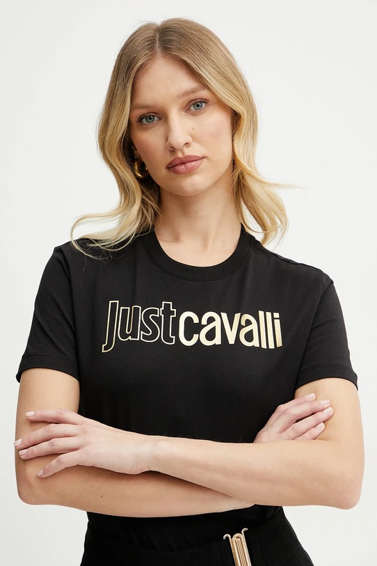 Just Cavalli tricou din bumbac print negru 78PAHT05.CJ500