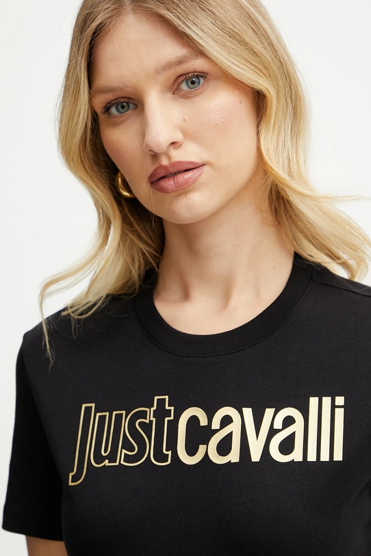 Just Cavalli tricou din bumbac negru 78PAHT05.CJ500