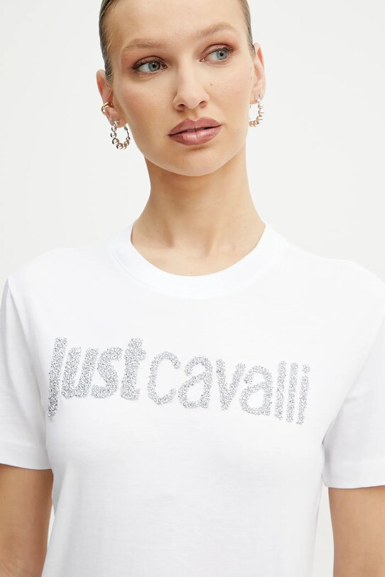 Βαμβακερό μπλουζάκι Just Cavalli λευκό 78PAHE12.CJ110