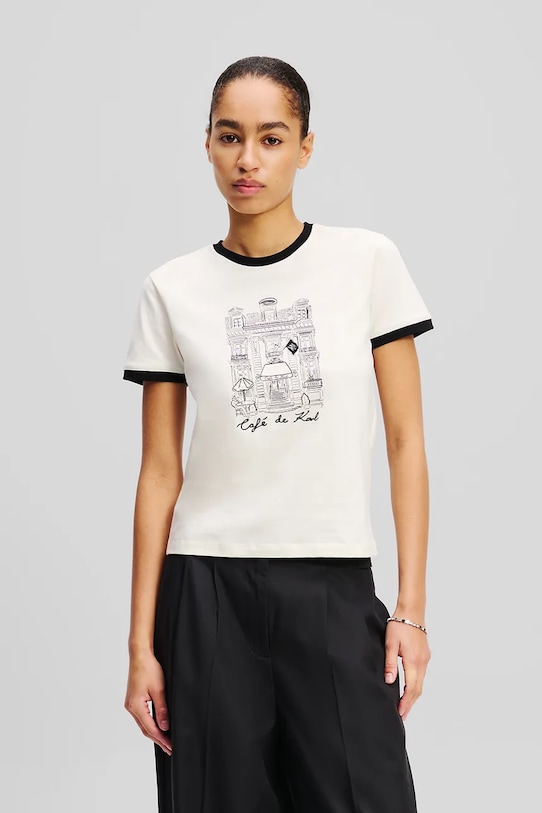 Karl Lagerfeld tricou din bumbac print bej A2W17087