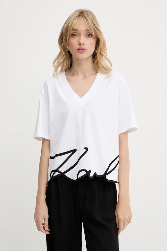 Karl Lagerfeld t-shirt bawełniany aplikacja biały A2W17104
