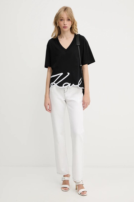 Bavlněné tričko Karl Lagerfeld A2W17104 černá SS25