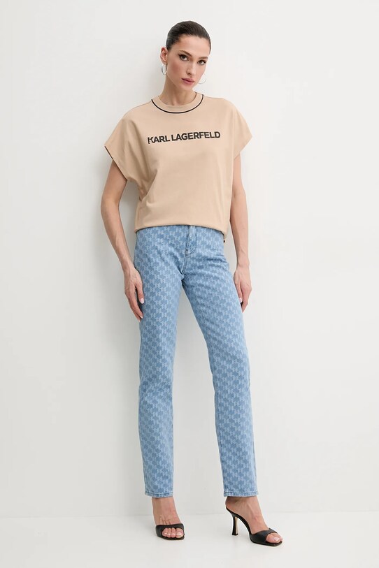 Bavlnené tričko Karl Lagerfeld A2W17109 béžová SS25
