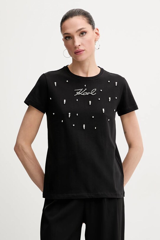 Karl Lagerfeld tricou din bumbac imprimeu negru A2W17120