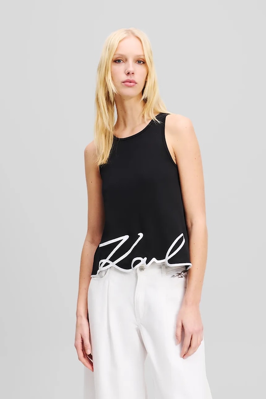 Karl Lagerfeld top bawełniany bawełna czarny A2W17066