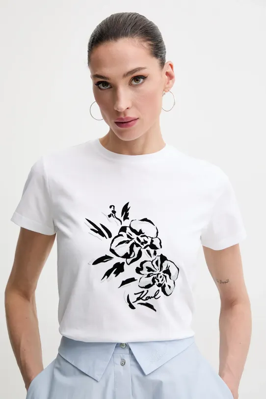 Bavlnené tričko Karl Lagerfeld nášivka biela A2W17058