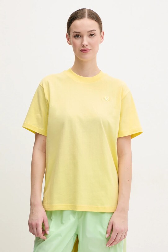 New Balance tricou din bumbac uni galben WT41501PRC