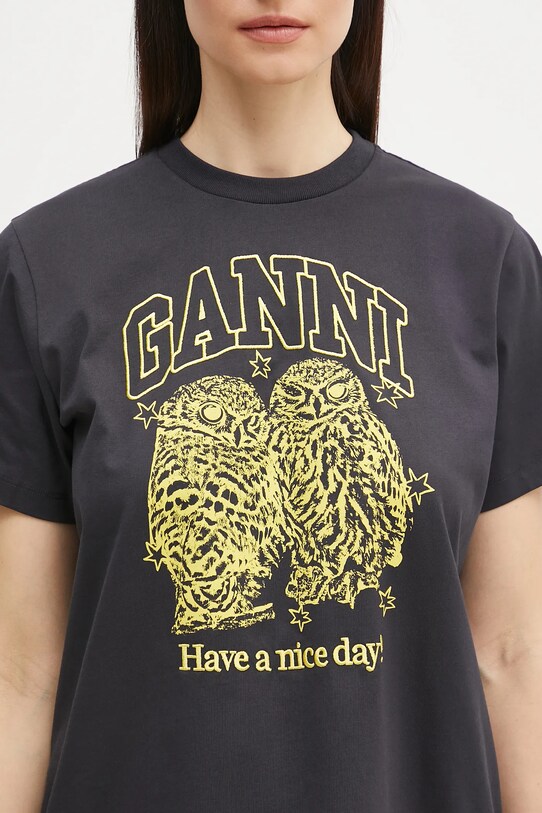 GANNI t-shirt bawełniany Basic Jersey Owls Relaxed szary T4059