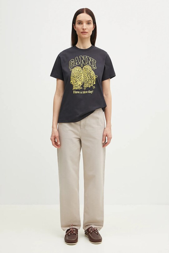 GANNI t-shirt bawełniany Basic Jersey Owls Relaxed T4059 szary