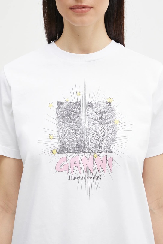 GANNI cotton t-shirt Basic Jersey Kittens Relaxed white T4060
