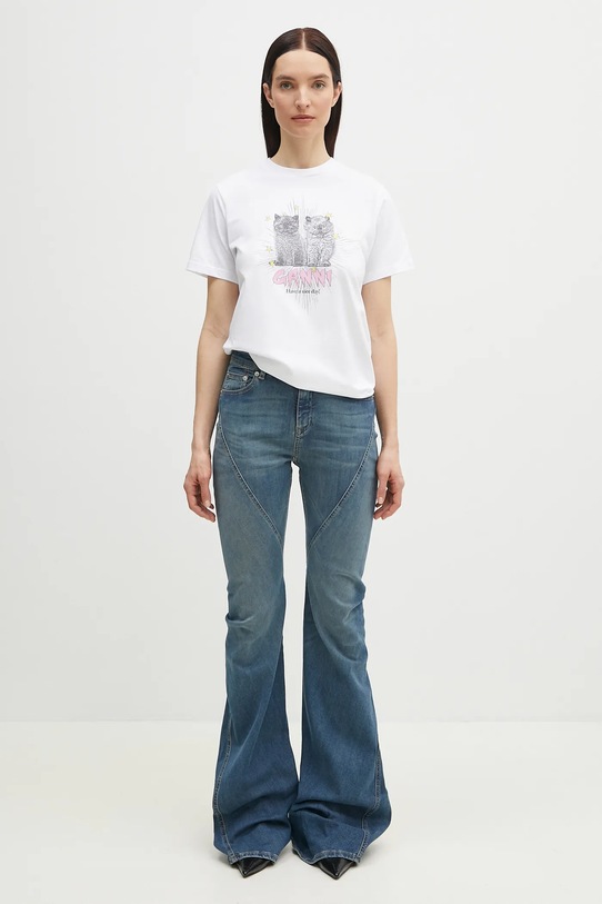 GANNI cotton t-shirt Basic Jersey Kittens Relaxed T4060 white