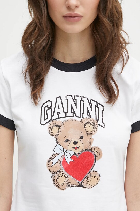 Хлопковая футболка GANNI Basic Jersey Bear Small белый T4061