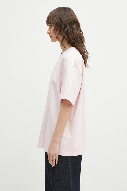 GANNI t-shirt bawełniany Heavy Cotton Drop Shoulder Heart T4090 różowy SS25