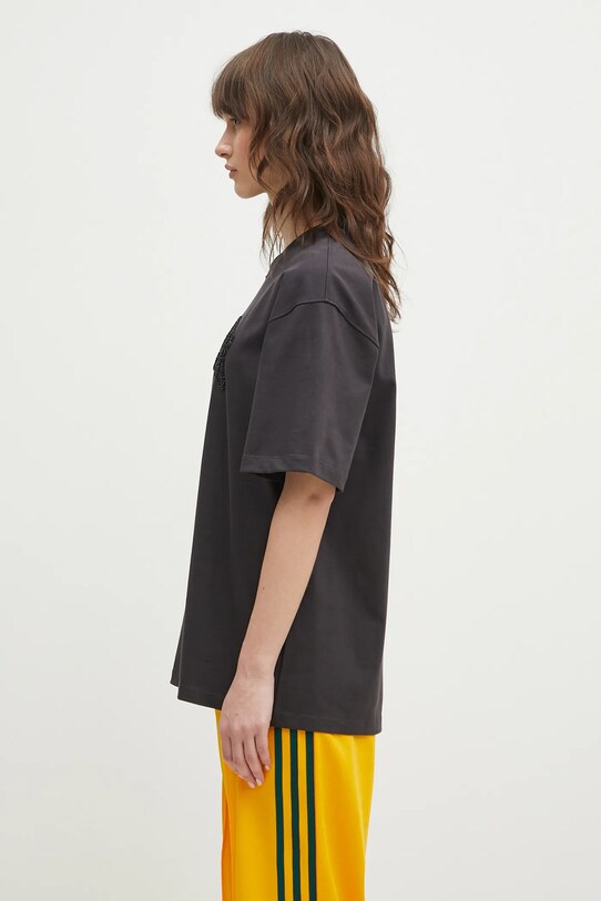 Хлопковая футболка GANNI Heavy Cotton Drop Shoulder T4095 серый SS25