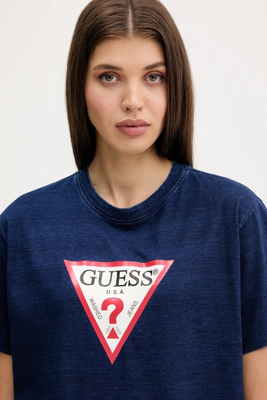 Βαμβακερό μπλουζάκι Guess Jeans σκούρο μπλε W5GI20.KCTG1