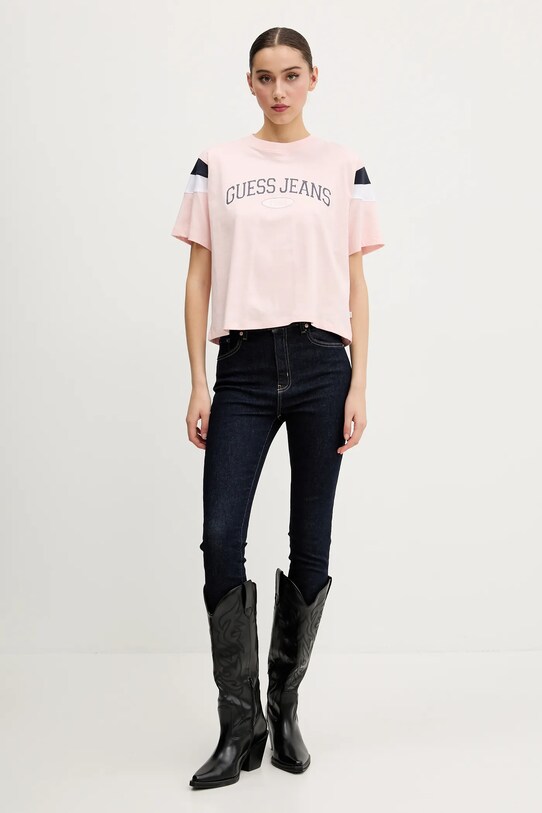 Bavlněné tričko Guess Jeans W5GI21.K8HM0 růžová SS25