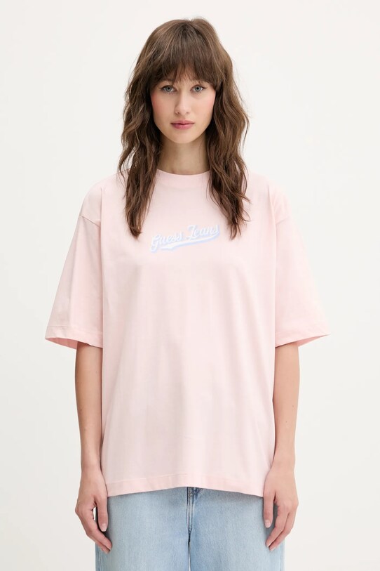 Guess Jeans tricou din bumbac print roz W5GI29.K8HM0