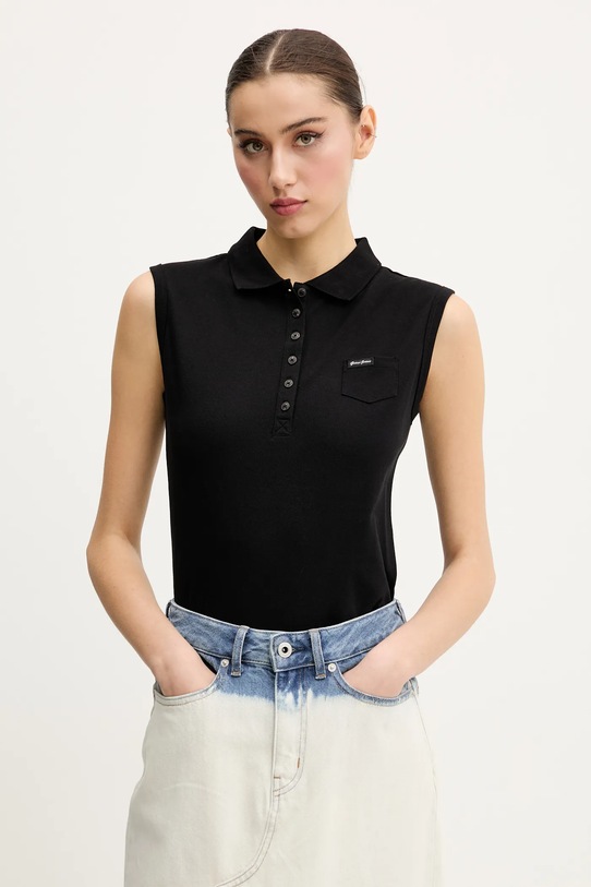 Top Guess Jeans jednofarebný čierna W5GP24.KCYR1