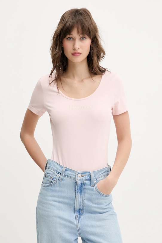 Guess Jeans t-shirt aplikacja różowy W5GP25.J1314