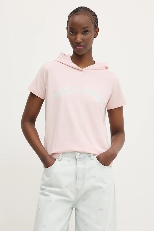 Tričko Guess Jeans potlač ružová W5GP28.J1314