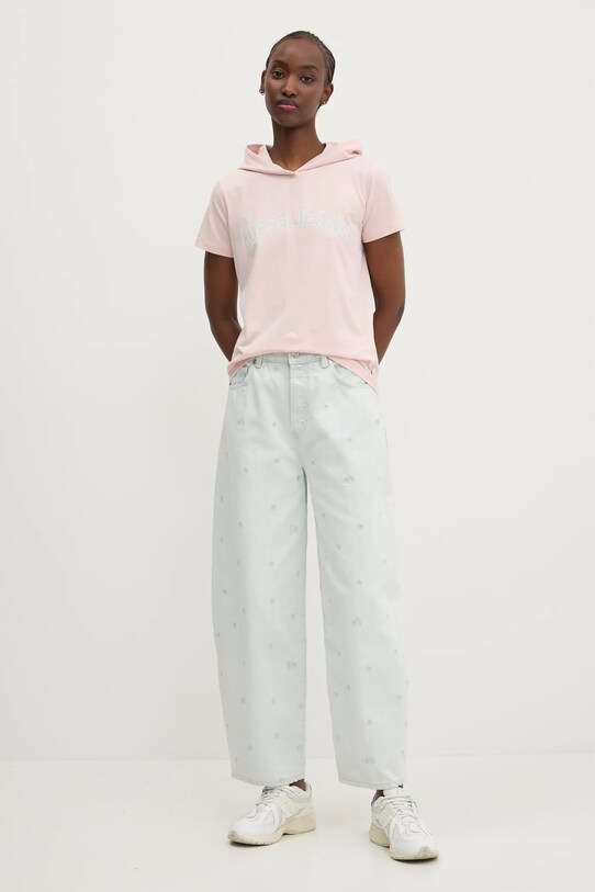 Μπλουζάκι Guess Jeans W5GP28.J1314 ροζ SS25