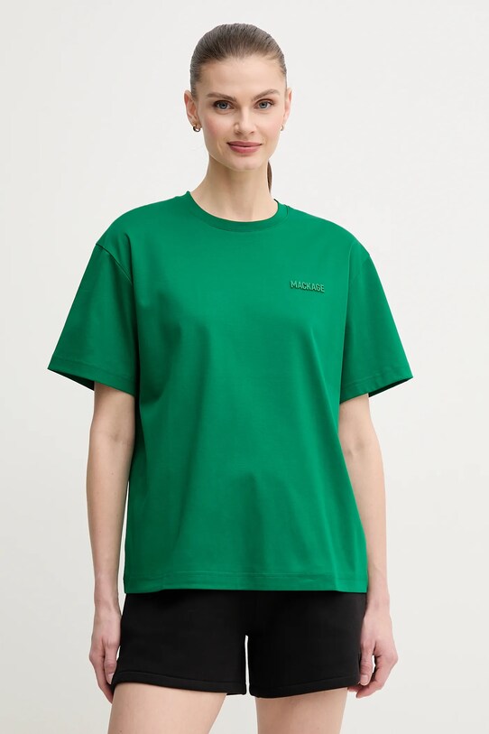 Bavlněné tričko MACKAGE kulatý zelená TEE.W