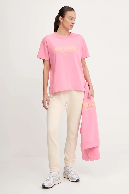 Rip Curl t-shirt bawełniany 0HXWTE różowy AW25