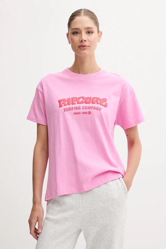 Rip Curl tricou din bumbac print roz 0HXWTE