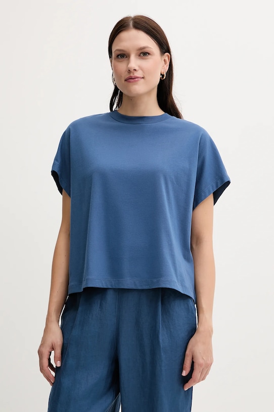 United Colors of Benetton tricou din bumbac uni albastru 3096D1071